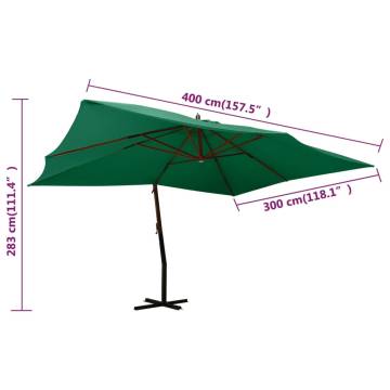 Cantilever Umbrella with Wooden Pole 400x300 cm - Green Shade