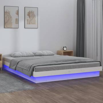 LED Bed Frame White 150x200 cm King Size - Solid Wood