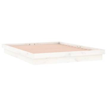 LED Bed Frame White 150x200 cm King Size - Solid Wood