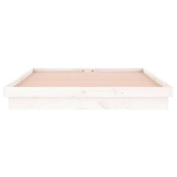 LED Bed Frame White 150x200 cm King Size - Solid Wood