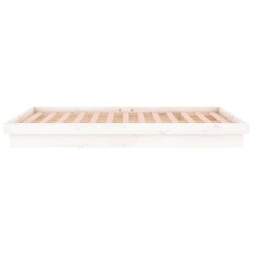 LED Bed Frame White 150x200 cm King Size - Solid Wood