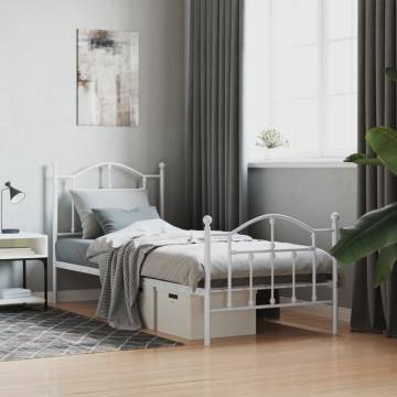 Elegant White Metal Bed Frame with Headboard 90x200 cm