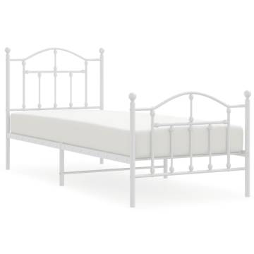 Elegant White Metal Bed Frame with Headboard 90x200 cm