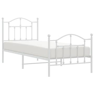 Elegant White Metal Bed Frame with Headboard 90x200 cm