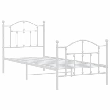 Elegant White Metal Bed Frame with Headboard 90x200 cm