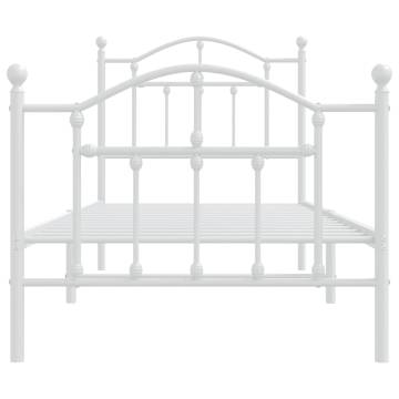 Elegant White Metal Bed Frame with Headboard 90x200 cm