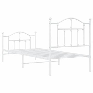 Elegant White Metal Bed Frame with Headboard 90x200 cm