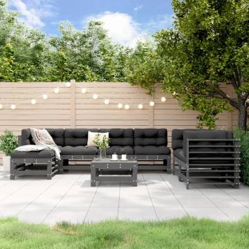 8 Piece Garden Lounge Set - Grey Solid Wood Pine | HipoMarket