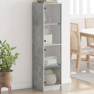 Stylish Highboard with Glass Doors - Concrete Grey 35x37x142 cm