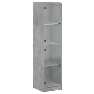 Stylish Highboard with Glass Doors - Concrete Grey 35x37x142 cm