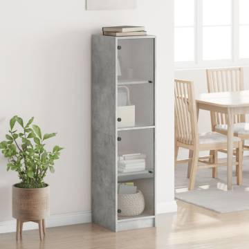 Stylish Highboard with Glass Doors - Concrete Grey 35x37x142 cm