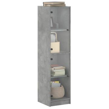 Stylish Highboard with Glass Doors - Concrete Grey 35x37x142 cm