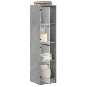 Stylish Highboard with Glass Doors - Concrete Grey 35x37x142 cm