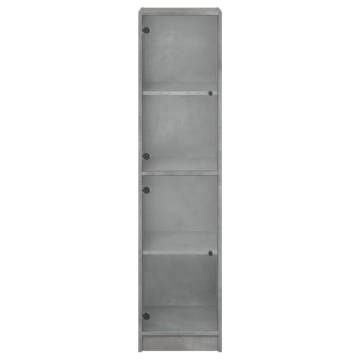 Stylish Highboard with Glass Doors - Concrete Grey 35x37x142 cm