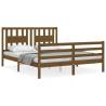 Honey Brown King Size Bed Frame with Headboard - Solid Wood