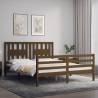 Honey Brown King Size Bed Frame with Headboard - Solid Wood