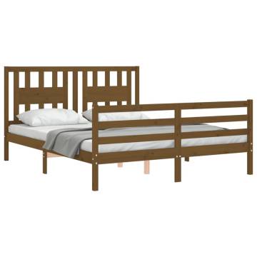 Honey Brown King Size Bed Frame with Headboard - Solid Wood