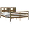 Honey Brown King Size Bed Frame with Headboard - Solid Wood