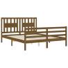 Honey Brown King Size Bed Frame with Headboard - Solid Wood