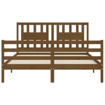 Honey Brown King Size Bed Frame with Headboard - Solid Wood