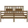 Honey Brown King Size Bed Frame with Headboard - Solid Wood