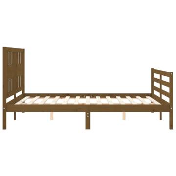 Honey Brown King Size Bed Frame with Headboard - Solid Wood