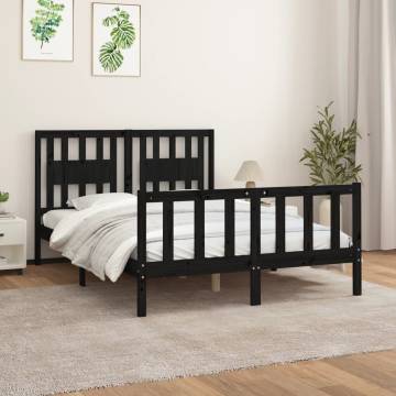 Black Solid Wood Bed Frame with Headboard - 140x200 cm