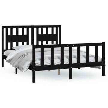 Black Solid Wood Bed Frame with Headboard - 140x200 cm