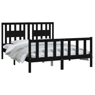 Black Solid Wood Bed Frame with Headboard - 140x200 cm