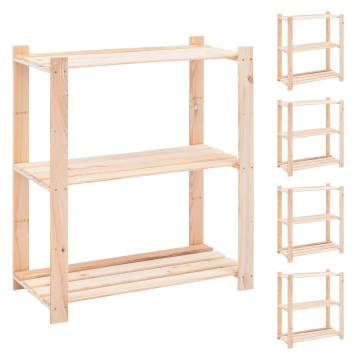 3-Tier Storage Racks - Solid Pinewood 150kg Capacity | HipoMarket