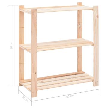 3-Tier Storage Racks - Solid Pinewood 150kg Capacity | HipoMarket