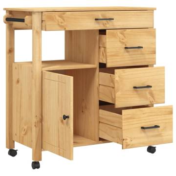 Kitchen Trolley MONZA - Solid Pine Wood - 84x40x90 cm