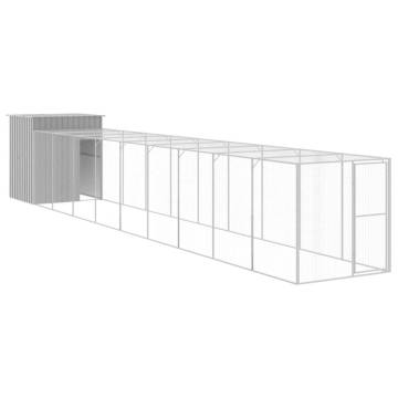 Light Grey Chicken Cage with Run - Galvanised Steel 165x106x181 cm