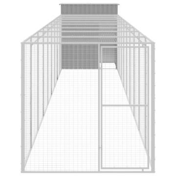 Light Grey Chicken Cage with Run - Galvanised Steel 165x106x181 cm