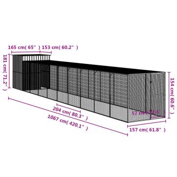 Light Grey Chicken Cage with Run - Galvanised Steel 165x106x181 cm