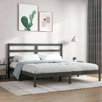 Grey Solid Pine Bed Frame 200x200 cm | Modern Bedroom Furniture