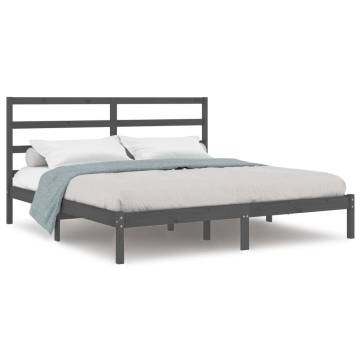 Grey Solid Pine Bed Frame 200x200 cm | Modern Bedroom Furniture