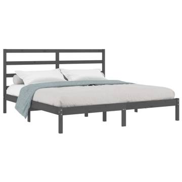 Grey Solid Pine Bed Frame 200x200 cm | Modern Bedroom Furniture