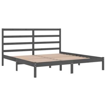 Grey Solid Pine Bed Frame 200x200 cm | Modern Bedroom Furniture