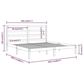 Grey Solid Pine Bed Frame 200x200 cm | Modern Bedroom Furniture