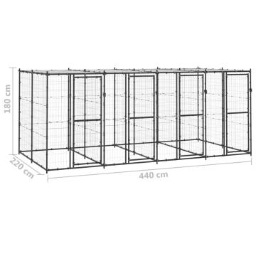 Outdoor Dog Kennel Steel with Roof - 9.68 m² | HipoMarket