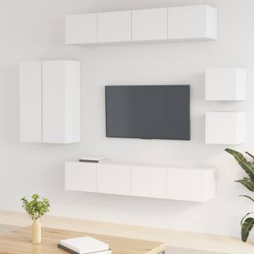 8 Piece White TV Cabinet Set - Stylish & Functional Storage