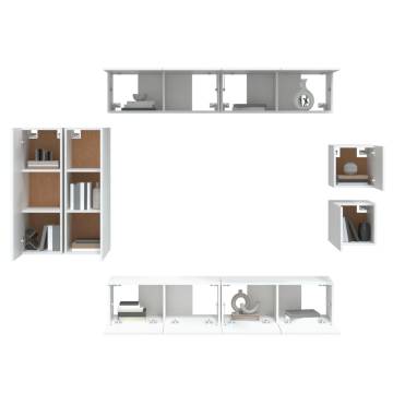 8 Piece White TV Cabinet Set - Stylish & Functional Storage