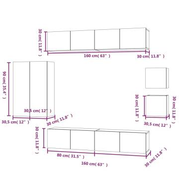 8 Piece White TV Cabinet Set - Stylish & Functional Storage