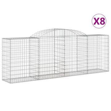 Arched Gabion Baskets - 8 Pcs Galvanised Iron for Garden Decor