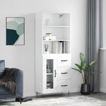 Stylish Highboard White 69.5x34x180 cm | Durable Engineered Wood