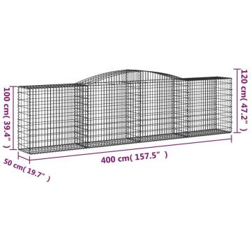 Arched Gabion Baskets - 15 pcs Galvanised Iron - 400x50x100/120 cm