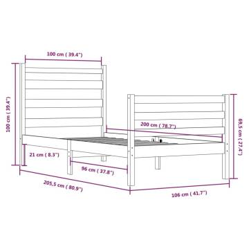 Solid Wood Pine Bed Frame 100x200 cm - White