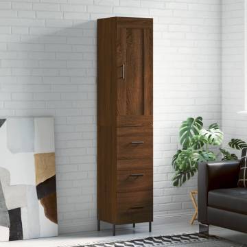 Stylish Highboard Brown Oak - 34.5x34x180 cm Engineered Wood