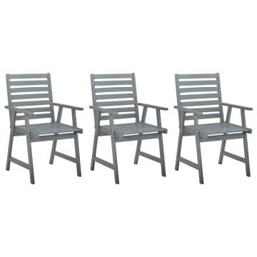 3 pcs Grey Solid Acacia Wood Outdoor Dining Chairs | Hipo Market